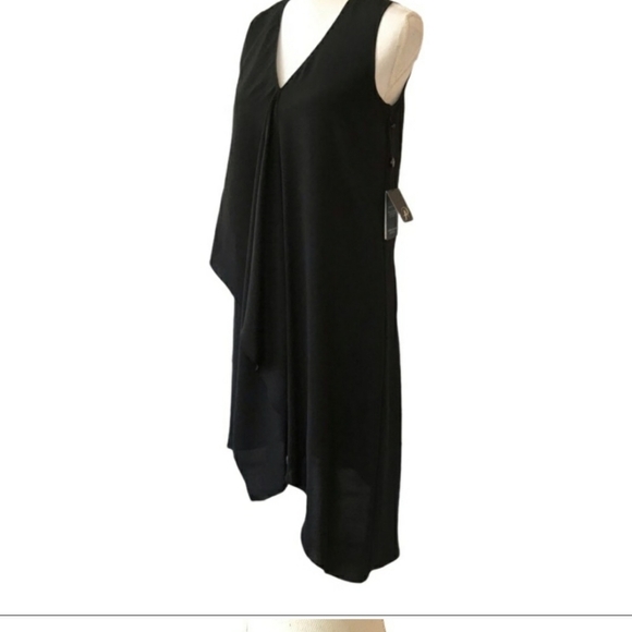 NWT Adrianna Papell Assymetric Drape Front Dress Cascade Black Crepe Chiffon - Picture 6 of 17